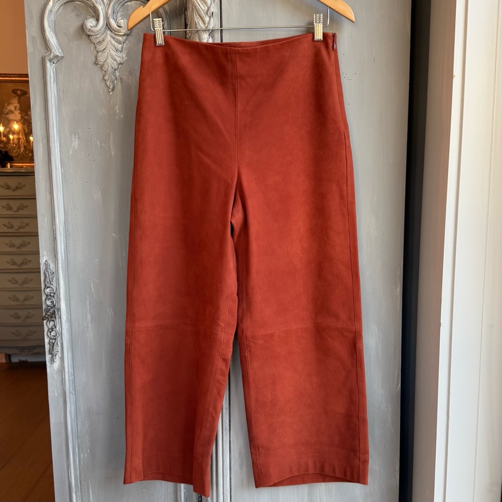 Vince Pants Size 6 Culottes Suede Wide Leg Cropped in Brick Red Orange